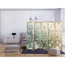 Japanischer Paravent - Fish and Diverse Vegetation - Grouping of Fish in Pastel Subdued Colors Among Oceanic Vegetation