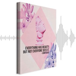 Leinwandbild - Beauty in the Eyes - Inspirational Quote with Pink Bust and Flowers