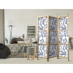 Japanischer Paravent - Rome and Botany - Blue Pattern with Greek and Plant Motif