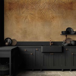 Fototapete - Abstract nature in beige - composition with golden exotic leaves