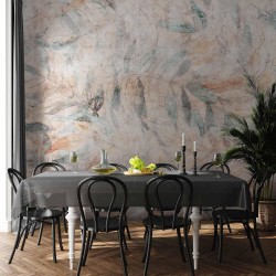 Fototapete - Greek laurels - faded composition with leaves on a beige patterned background