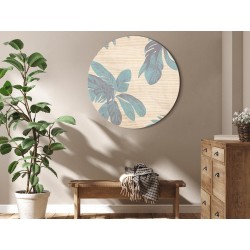 Rundes Bild - Palm trees behind the mist - Showy palm leaves in a soft shade of green on a slightly wavy sand background