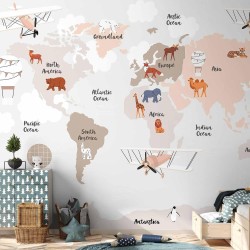 Fototapete - World Map in Beige Tones for Childrens Room