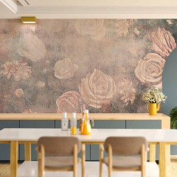 Fototapete - Misty nature - orange flowers on a non-uniformly textured background