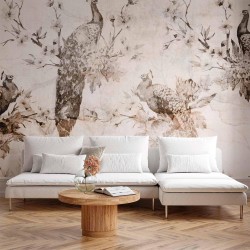 Fototapete - Peacocks in Delicate Beige