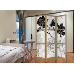 Japanischer Paravent - Black and White Flowers I