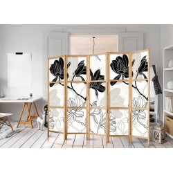 Japanischer Paravent - Black and White Flowers II