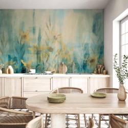 Fototapete - A touch of summer - floral motif with a meadow of flowers in blue tones