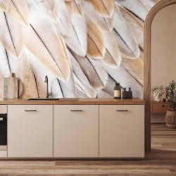 Fototapete - Close-up of birds wings - uniform close-up on beige bird feathers