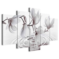 Leinwandbild - Magnolias over Water (5 Parts) Wide Grey