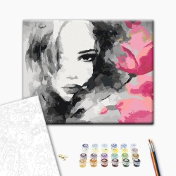 Malen nach Zahlen - Black & White Portrait With A Pink Flower