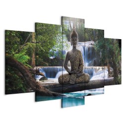 Leinwandbild - Buddha and waterfall